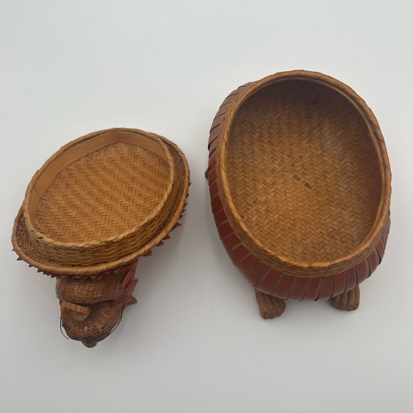 Vintage Shanghai Handicrafts Woven Wicker Wooden Foo Dog Red Lion Basket - Picture 12 of 16